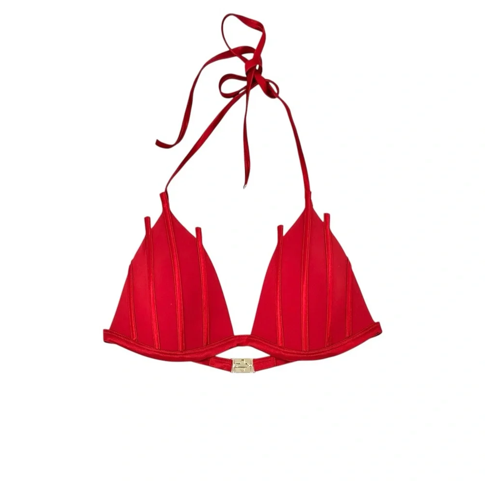 La Perla Red Striped Bikini Swimsuit Swim Top sz 10 - Picture 2 of 9